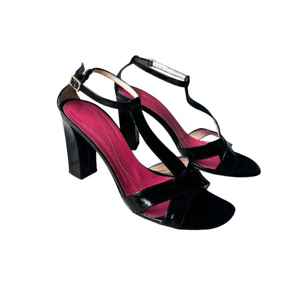 Kate‎ Spade New York Black Patent Leather T-Strap Block Heels Italy Size 7B - Picture 1 of 12